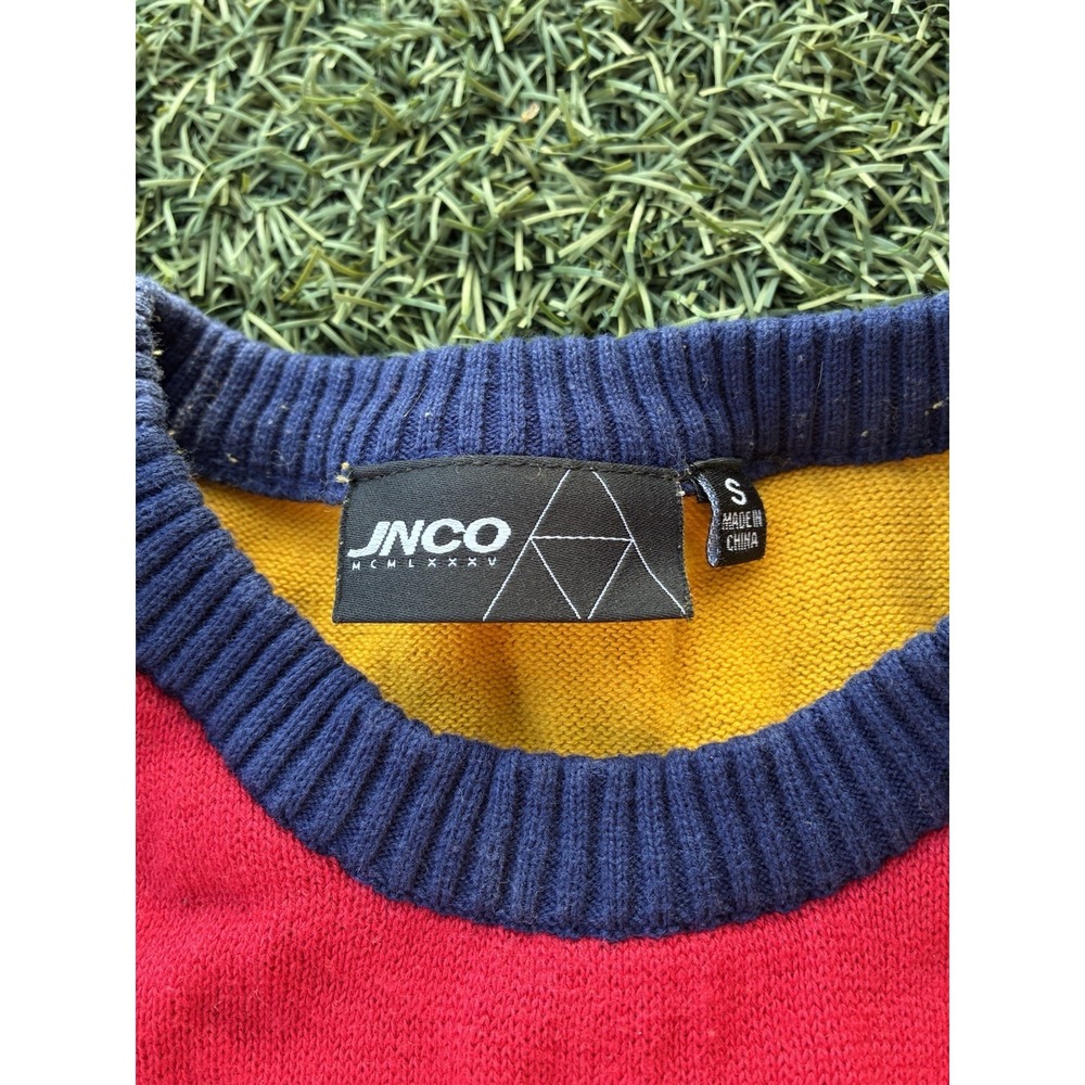 JNCO Jeans Boxing Kangaroo Colorblock Vintage Style Knit Sweater Red Yellow‎ S - Picture 5 of 6